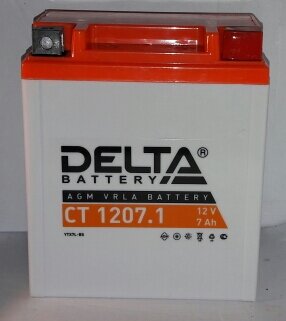 Аккумулятор Мото 12 В 7 А/ч обратная полярность Delta AGM ток 100 114 х 70 х 132 CT1207.1