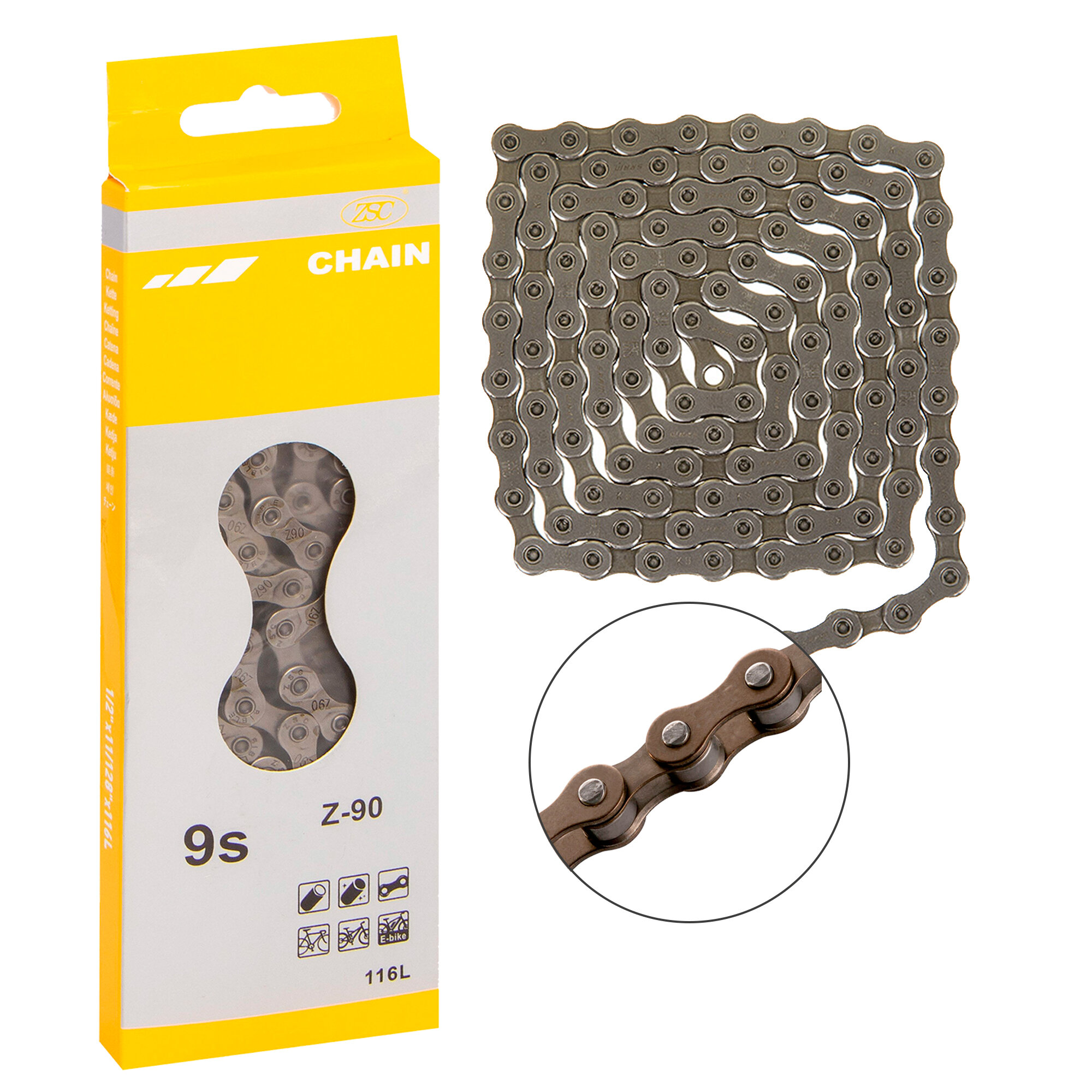фото Цепь велосипедная ZSC Z-90 на 9 скоростей, 116 звеньев, пин
