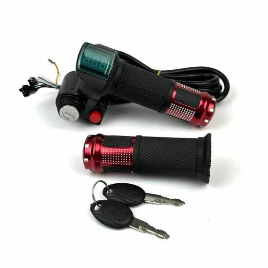 Ручка газа с вольтметром, кнопкой и замком зажигания (кабель 2м) Красная