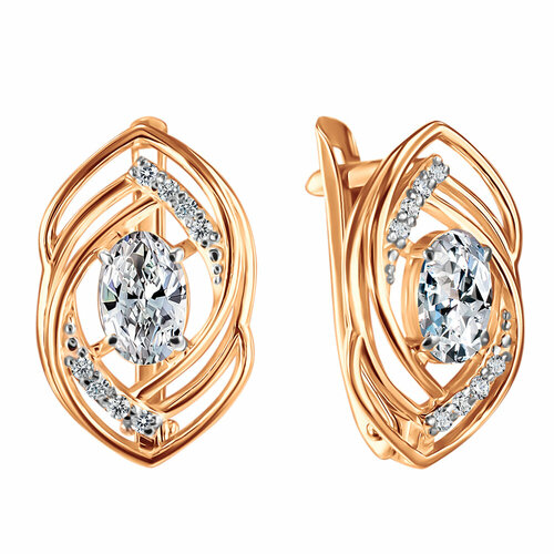 Серьги Голден Глоб, золото, 585 проба, фианит, бесцветный