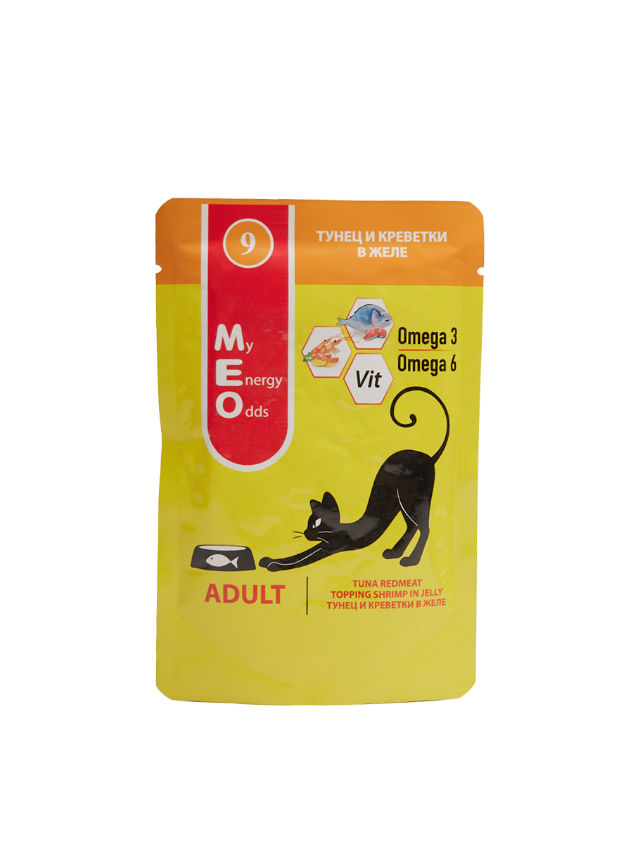 Me-O консервы пауч для кошек Тунец и Креветки в желе №9 80г х 12 шт - фотография № 10