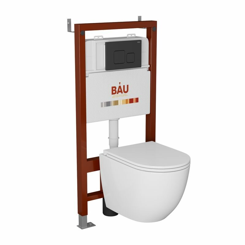 Комплект BAU 6 в 1: инсталляция BAU PRO для подвесного унитаза, унитаз подвесной безободковый смыв торнадо Bau Dream 52х36 Hurricane-5, сиденье быстросъемное микролифт, кнопка BAU Soul, черная матовая