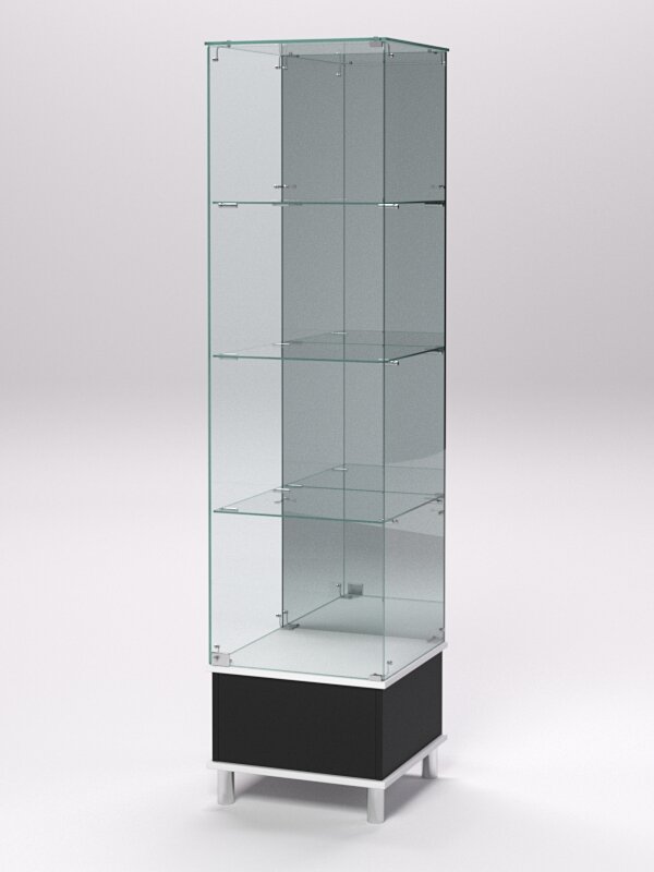 Витрина стеклянная "примавера подиум модерн" №12 (с дверкой, задняя стенка - зеркало), Черный и Белый