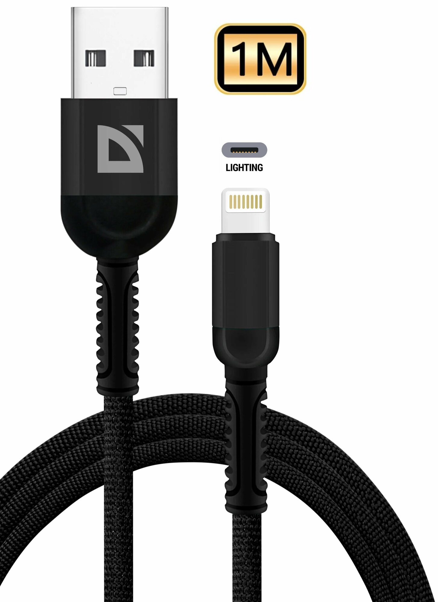 Кабель USB Lightning ,1 м, 2,4 А, текстильная оплетка