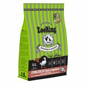 ZooRing Корм сухой для стерилизованных кошек Sterilized Cat Duck Lingonberry Утка с брусникой, 1,5кг