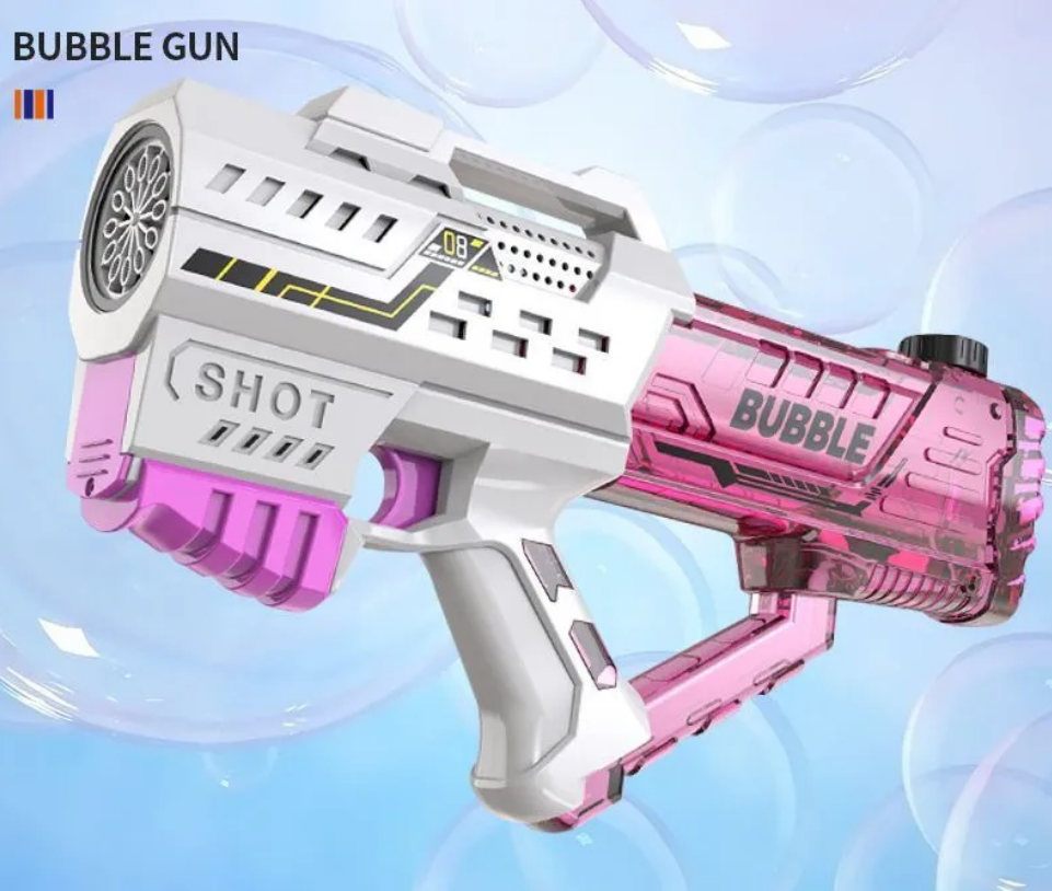 Автоматическая Базука пистолет генератор мыльных пузырей для детей/ Генератор с пузырьками Цвет бело-розовый