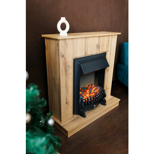 Электрокамин Ostin с очагом Fobos, обогрев, звук потрескивания дров, дуб вотан (камин электрический)