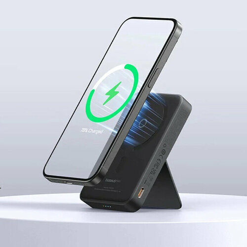 Внешний аккумулятор магнитный Power bank 5000mAh 20W с беспроводной зарядкой Baseus MagPro Magnetic с подставкой с кабелем type-c цвет Чёрный 5986₽