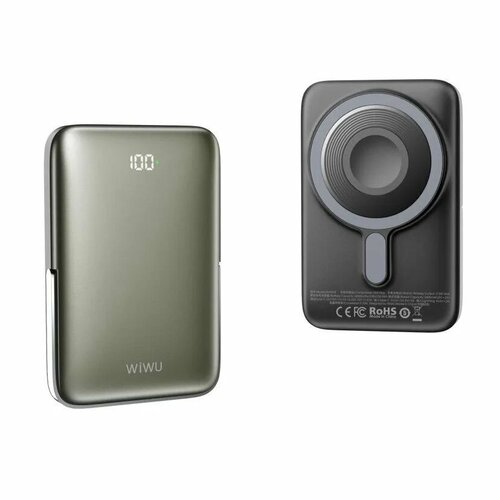 Внешний аккумулятор с беспроводной зарядкой MagSafe 10000mAh / Wiwu Wi-P018 / Черный черный