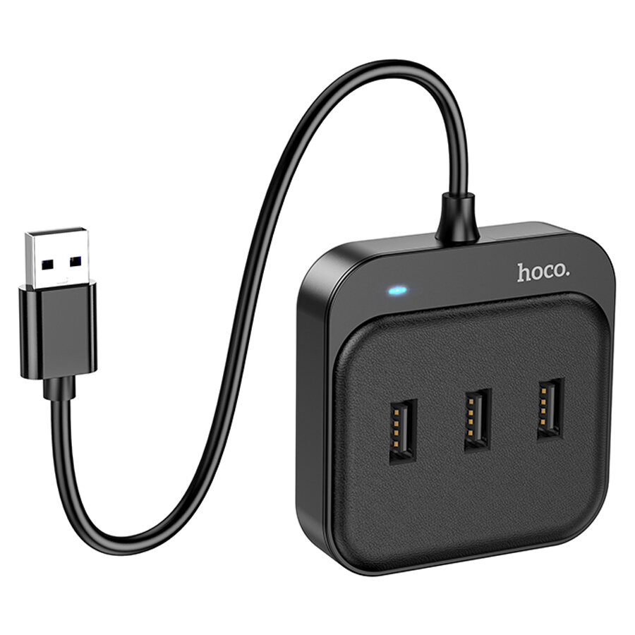 USB HUB разветвитель HOCO HB31 Easy 4 в 1 USB2.0 (m) - 4xUSB2.0 (f), 20 см, черный