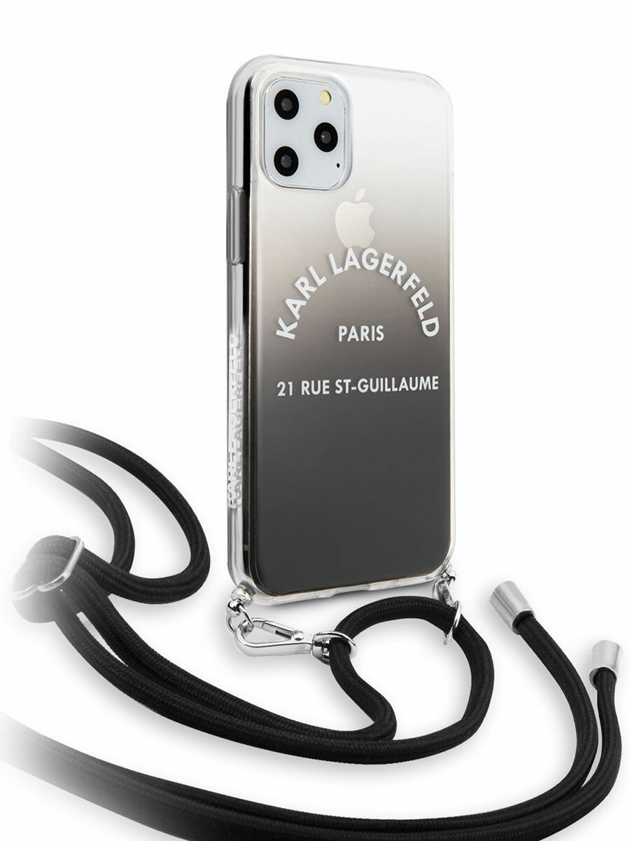 Чехол CG Mobile Karl Lagerfeld Cord collection Hard PC/TPU с ремешком для iPhone 11 Pro Max, цвет Черный градиент (KLHCN65WOGRBK)