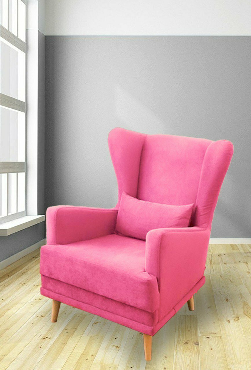 Кресло MF-SOFA "Честер", с подлокотниками и подушкой, в велюровой обивке, розовое
