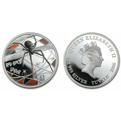 Тувалу, 1 доллар 2006 год, Красноспинный паук, пруф клуб нумизмат монета доллар америки 2006 года серебро шагающая свобода