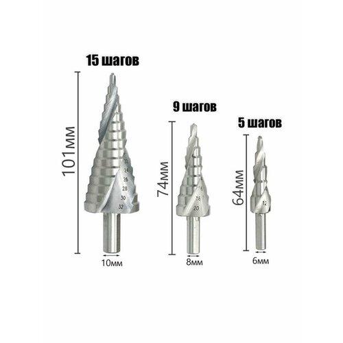 Ступенчатые сверла по металлу/набор спиральных сверл