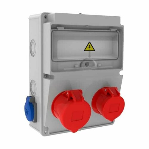 Щиток для 10 модулей, CEE 1x5/16А, 1x5/32А, 2 розетки Shuko, IP44