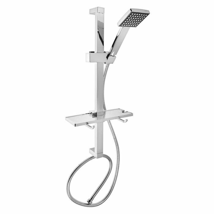 Набор для душа ZEIN H04, квадратный, стойка. мыльница и держатель, шланг 150 см, лейка, хром 97549