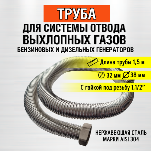 Труба 1,5м (гайка 1,1/2) Труба отвода выхлопных газов пластиковая круглая решетка для выхлопных газов