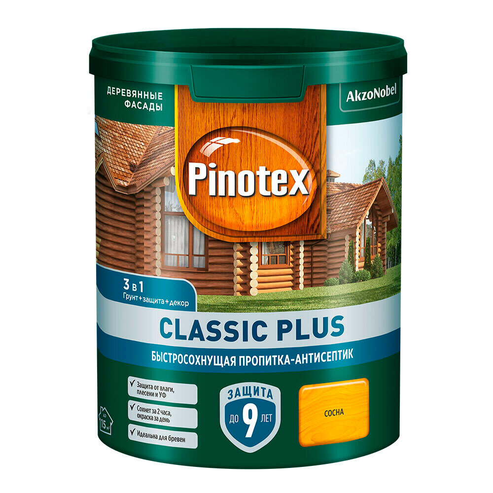 Пропитка Pinotex Classic Plus полуматовая сосна 0.9 л - фото №4