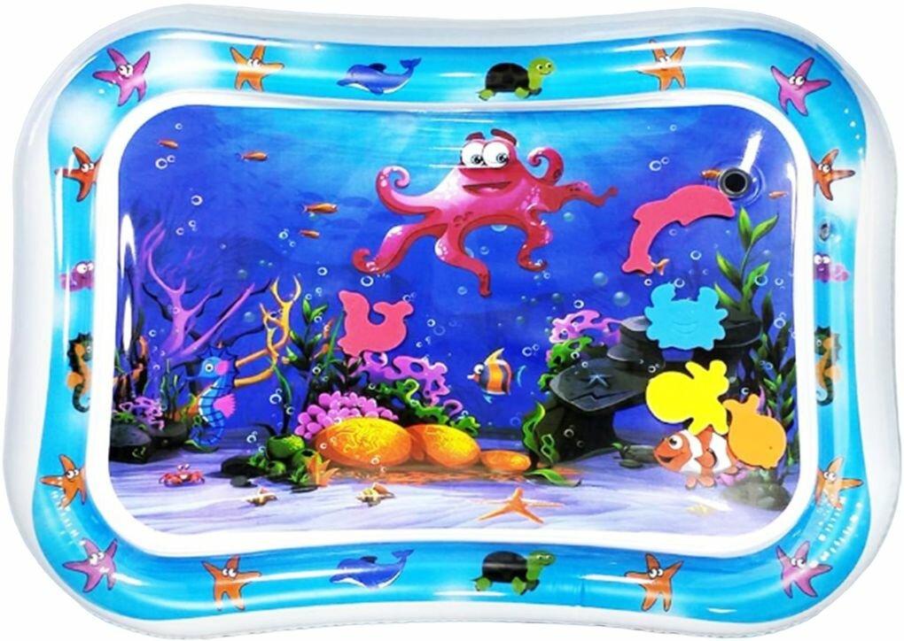 Акваковрик "Морской мир" для малышей, детский надувной водный (водяной) коврик с мягкими фигурками и яркими изображениями, для развития зрительных навыков и мелкой моторики, 65х50 см