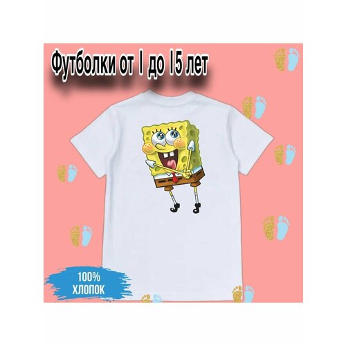 Футболка Zerosell ГУБКА БОБ SPONGE BOB, размер 4 года, белый