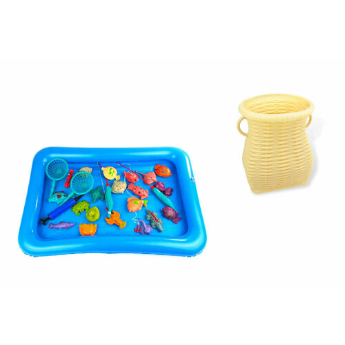 Рыбалка детская с надувным бассейном и корзинкой-переноской / Развивающая игра для купания / Игрушка Рыбалка игрушка рыбалка детская для купания