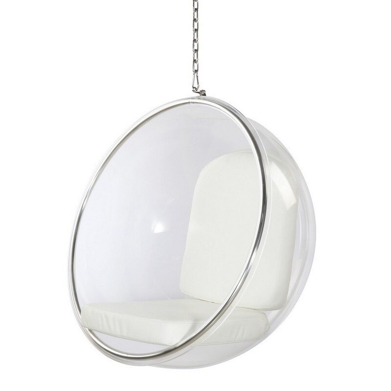 Кресло пузырь Bubble Chair, прозрачное подвесное размер 113 см (белый, лён)