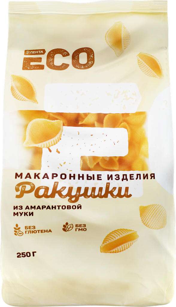 Макароны безглютеновые лента ECO Ракушки, из амарантовой муки, 250г