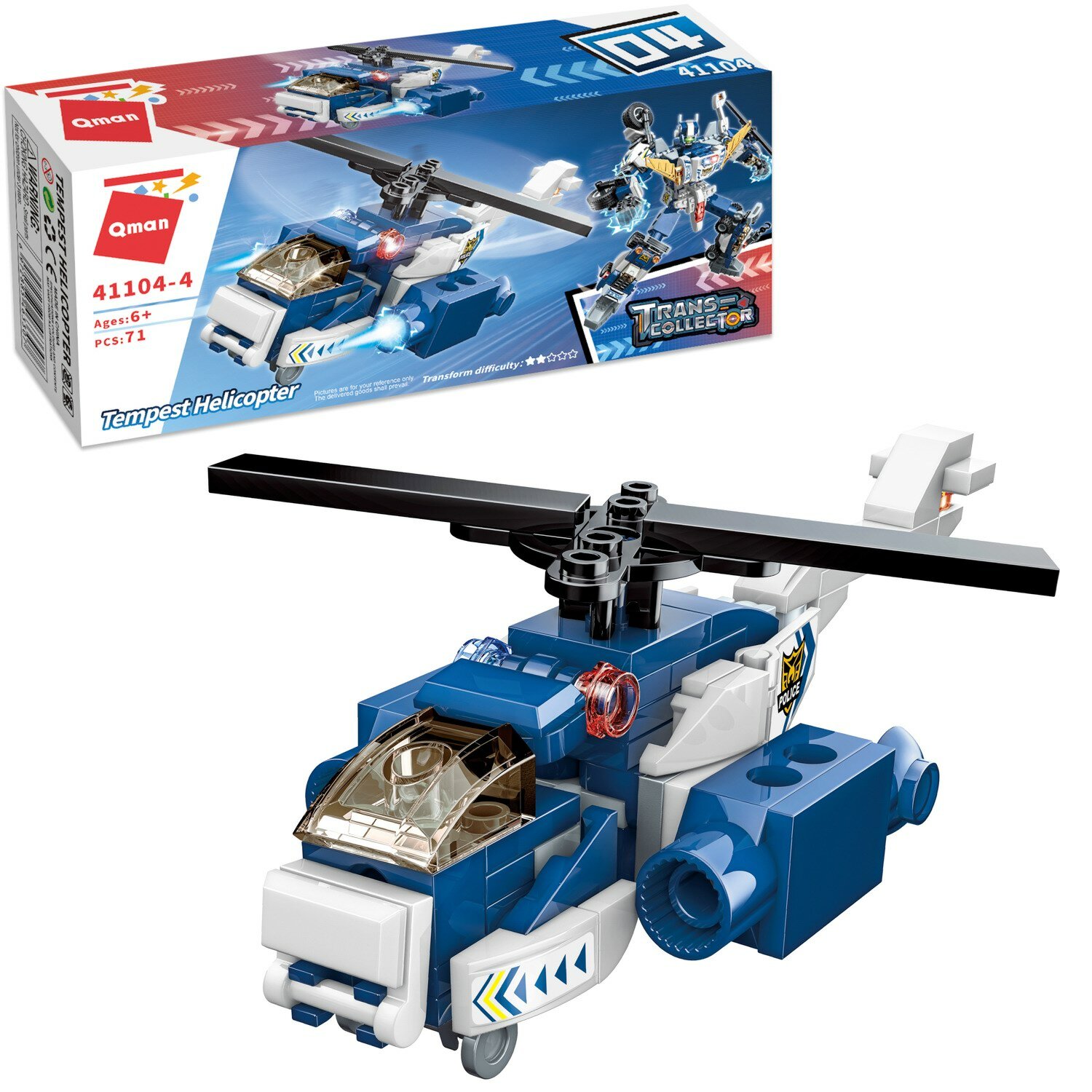 фото Конструктор Qman серия Trans-collector Робот-полицейский: полицейский вертолет 71 деталь 41104q/41104-4