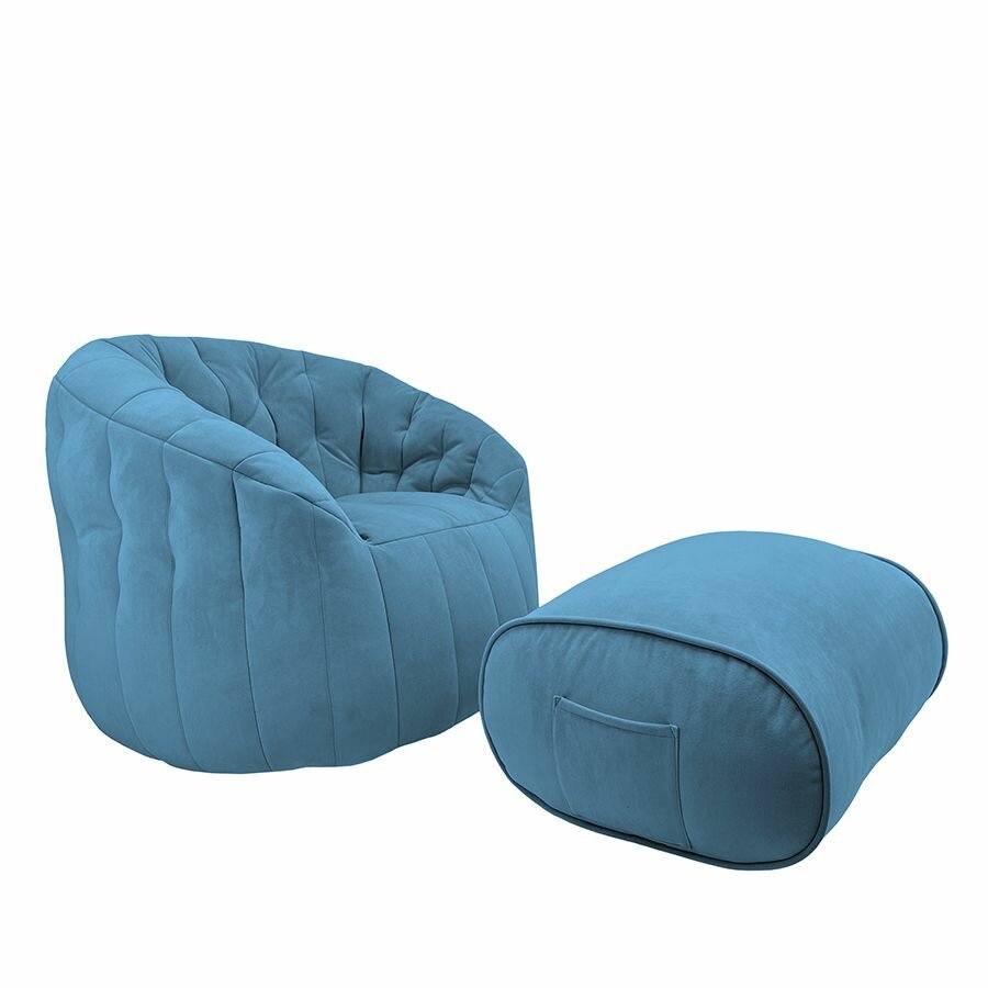 Мягкое кресло с оттоманкой aLounge - Butterfly Sofa Deluxe - Blue Jazz (велюр, синий) - современная мебель в гостиную, спальню, детскую, офис, на балкон