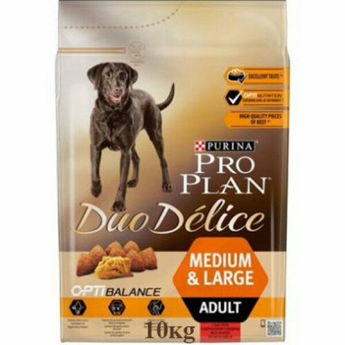 Purina Pro Plan Для взрослых собак средних и крупных пород, с говядиной и рисом, Duo Delice, 10кг