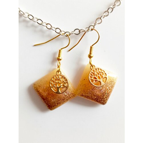 Серьги , размер 20 мм, желтый, бежевый