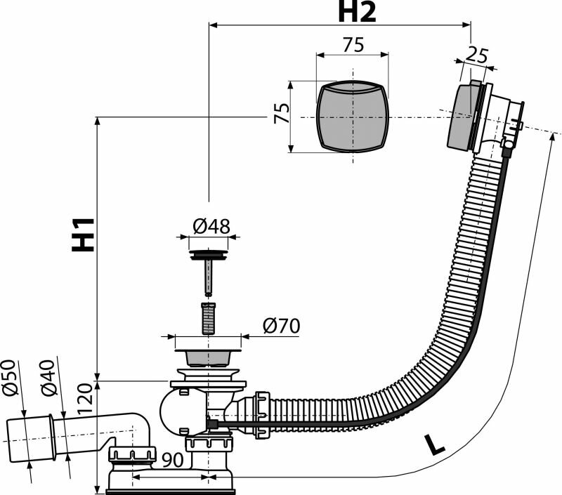Сифон для ванны автомат Alcaplast A51CR — фото 1