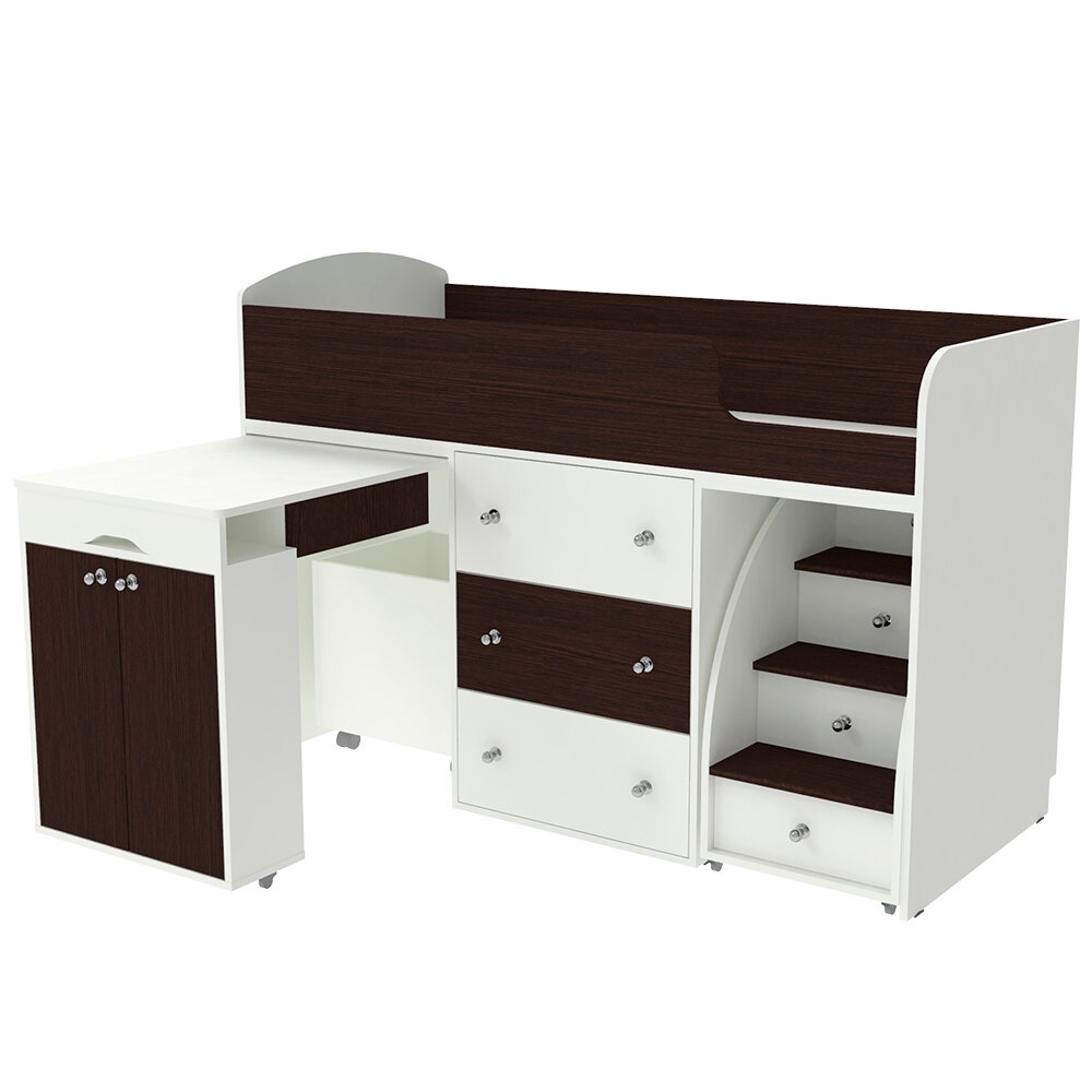 фото Кровать чердак Малыш Белый Венге