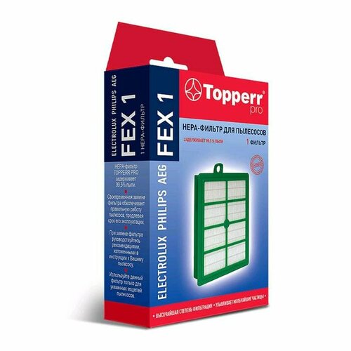 HEPA фильтр Topperr FEX1 для пылесосов Electrolux, Philips, Aeg, Bork многоразовый пылесборник topperr phr10 для пылесосов philips electrolux