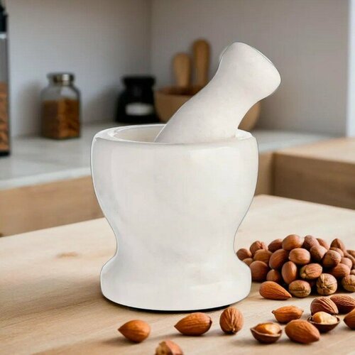 Ступка с пестиком из камня средняя 250 мл белая в коробке 1124₽