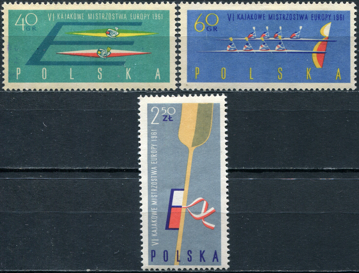 Польша 1961. 6-й Чемпионат Европы по каноэ (MNH OG) Серия из 3 марок