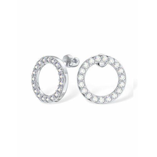 Серьги пусеты POKROVSKY, серебро, 925 проба, родирование, фианит, длина 1.4 см, серебряный