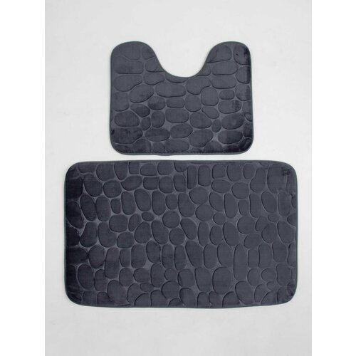 Коврики для ванной и туалета 2шт, синий, камни.