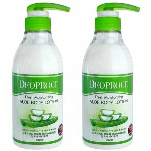 Увлажняющий лосьон для тела с экстрактом алоэ Deoproce Well-Being Fresh Moisturizing Aloe Body Lotion, 500 мл, 2 шт deoproce лосьон для тела well being fresh moisturizing olive body lotion 500 мл