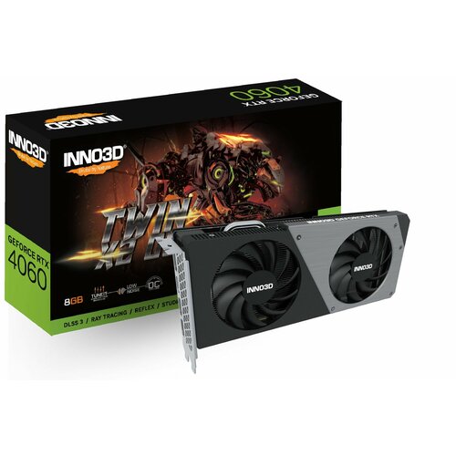 Видеокарта Inno3d GeForce RTX4060 TWIN X2 OC 8 ГБ (N40602-08D6X-173051N) видеокарта 8 gb inno3d geforce rtx3070 twin x2 oc n30702 08d6x 171032lh