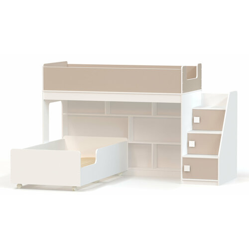 Кровать-чердак с выкатной кроватью Ridgimmi 3.4 белая/капучино