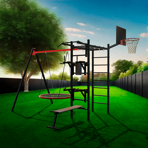 Уличный спортивно-игровой комплекс Sv Sport У3073К (ступени Чёрные / Качели-гнездо 0.8м / Подвесы для качелей на втулке 1 комп.)