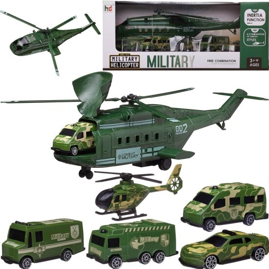 Игровой набор Junfa WZ-26394 Вертолет военный с 4 машинками