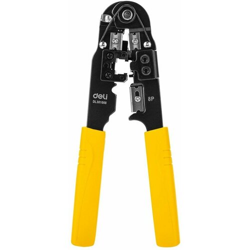 Инструмент обжимной Deli Обжимные клещи RJ45 Deli DL381008 205мм зачистка проводов кусачки и обжимной инструмент 3-в-1 1590₽