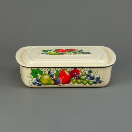 Лоток эмалированный 25 л с рисунком Фрукты судок для заливного и холодца 1969₽