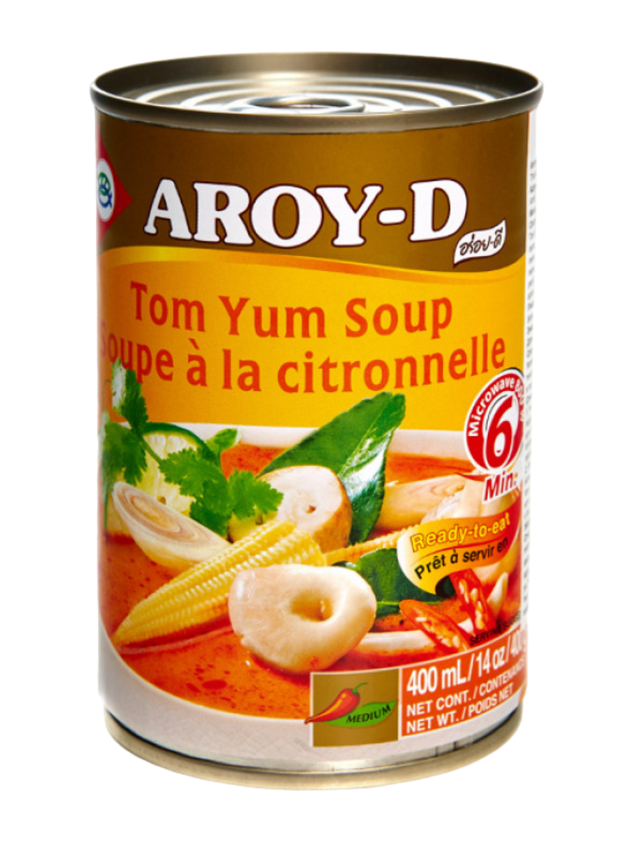 Суп "Том Ям" консервированный от бренда AROY-D, 400 грамм, ж/б