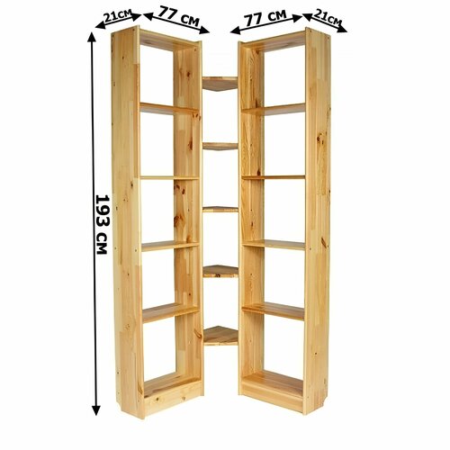 Стеллаж угловой МД-192 77х21х193 см Сосна натуральная/Лак, из массива дерева