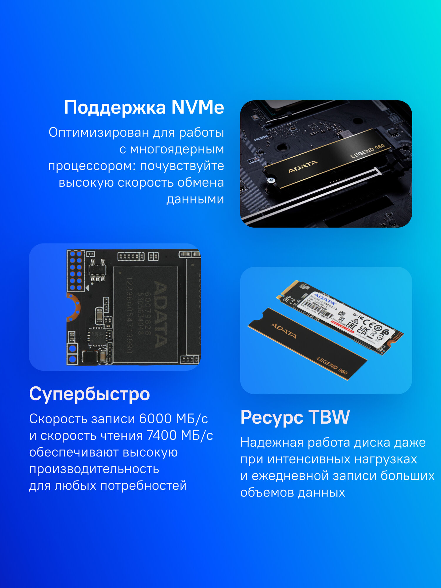Накопитель SSD M.2 A-Data LEGEND 960 1TB PCIe 4.0 x4 3D NAND (ALEG-960-1TCS) - фото №12