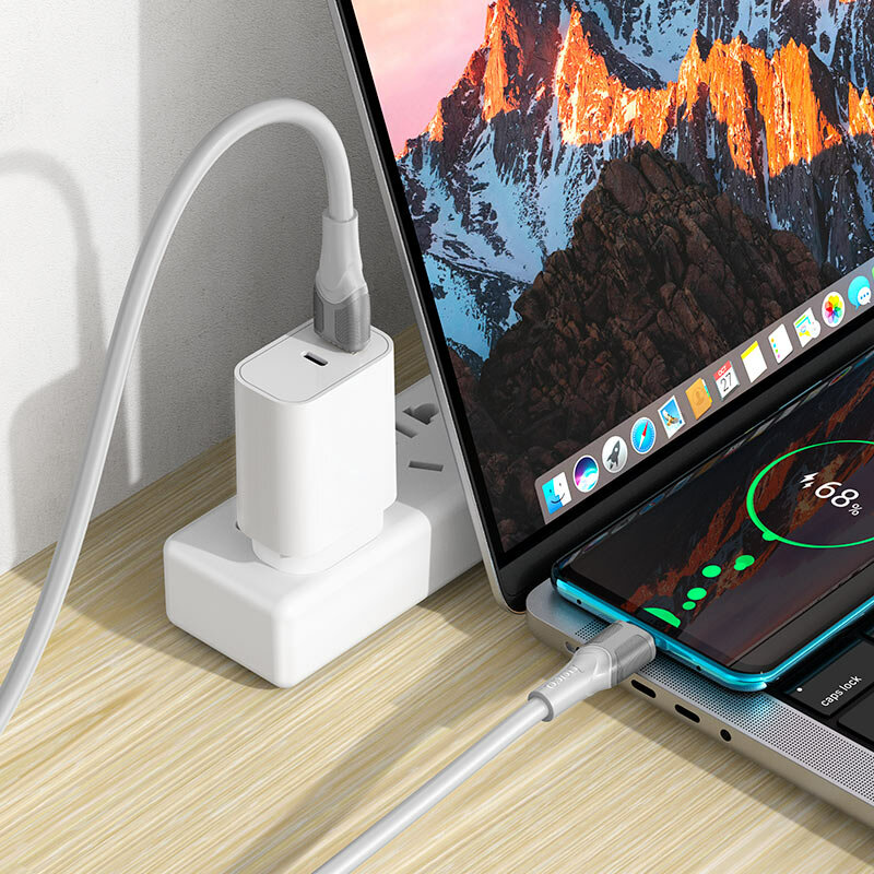 Кабель USB-Type C X106 Big Bull, для быстрой зарядки, 5A, белый, плоский — фото 1