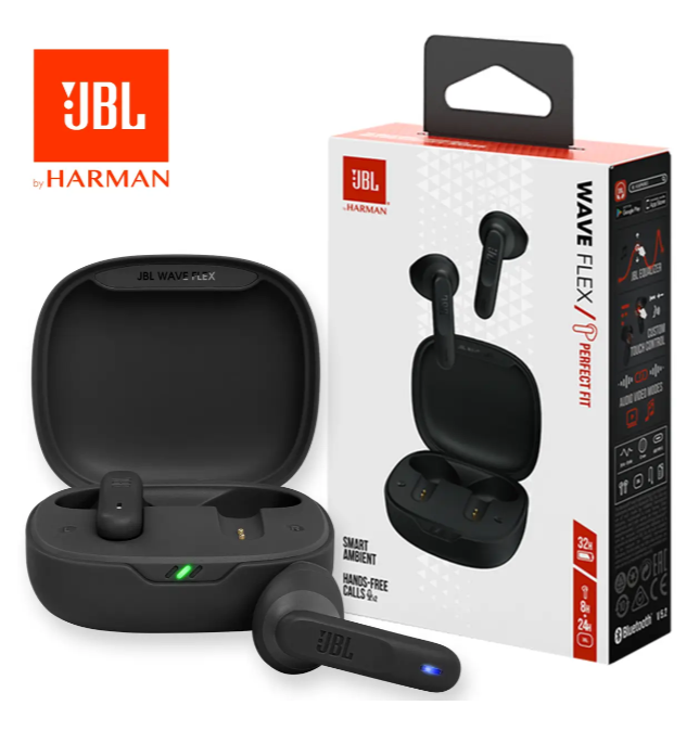 Беспроводные наушники JBL Wave Flex Black черные, Global, сенсорное управление, ANC, влагозащита